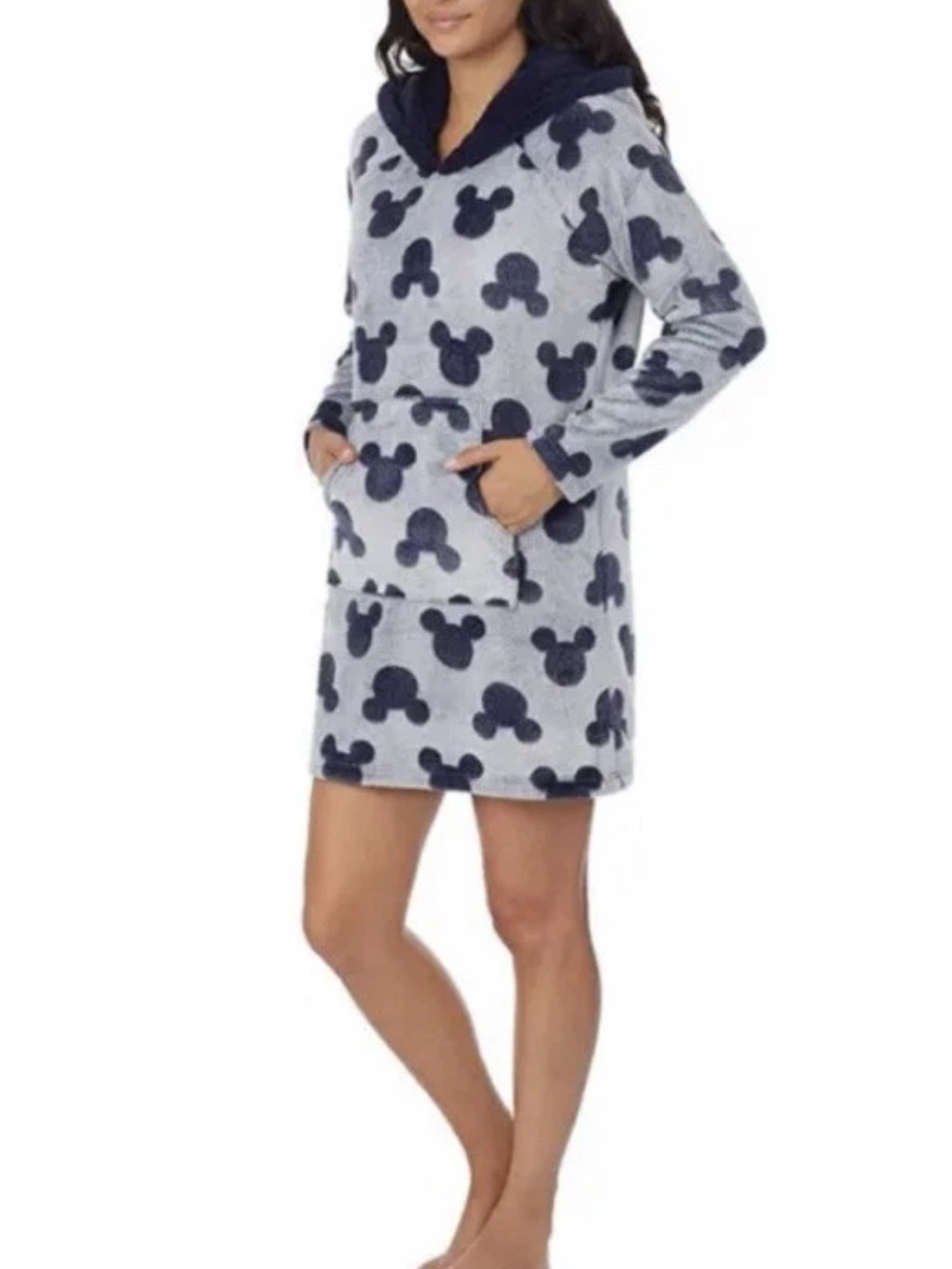 Disney Plush Hooded Nightgown Cozy Lounger Mickey Mouse Print Pajamas